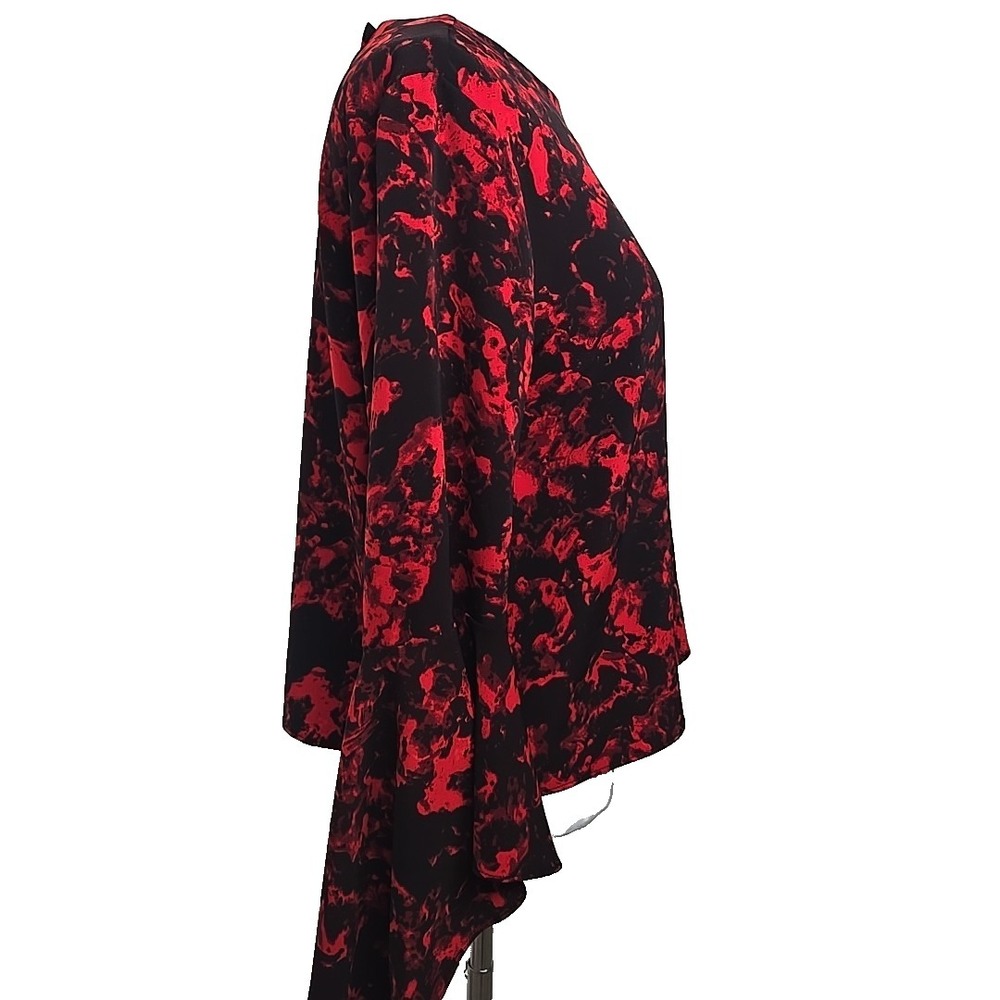 Carmen Marc Valvo Black & Red Floral Long Bell Sleeve Blouse Top Size XS - Picture 6 of 7